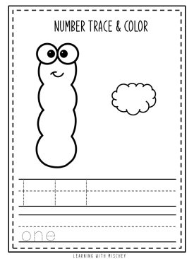 Number Trace & Color Worksheets (Cloud Themed)