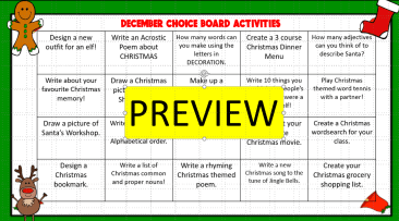 December and Christmas Early Finisher /Choice Board