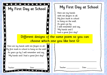 Handprint Keepsake Poems - First Day of School