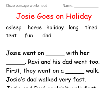 'Josie goes on Holiday' activities
