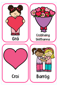 Gaeilge - Valentine Vocabulary Flash Cards and colour worksheets