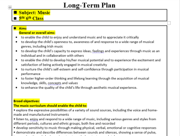 5th/ 6th Class Long Term Music plan Term 1,2 and 3