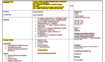 1st Class Fortnightly Planning and Cuntas Miosuil for October (Primary Language Curriculum)