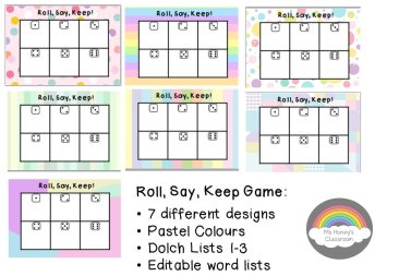 Roll, Say, Keep Game (Pastel Colours) Editable Words